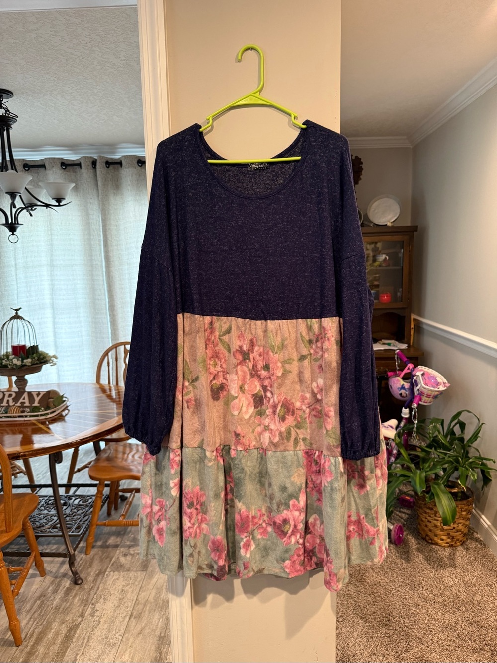 Navy and Floral Tiered Long Sleeve Tunic